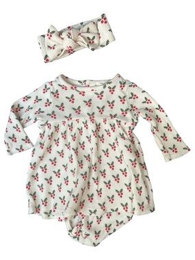 Baby girls SpearmintLOVE Organic Waffle Dress, bloomers, & bow